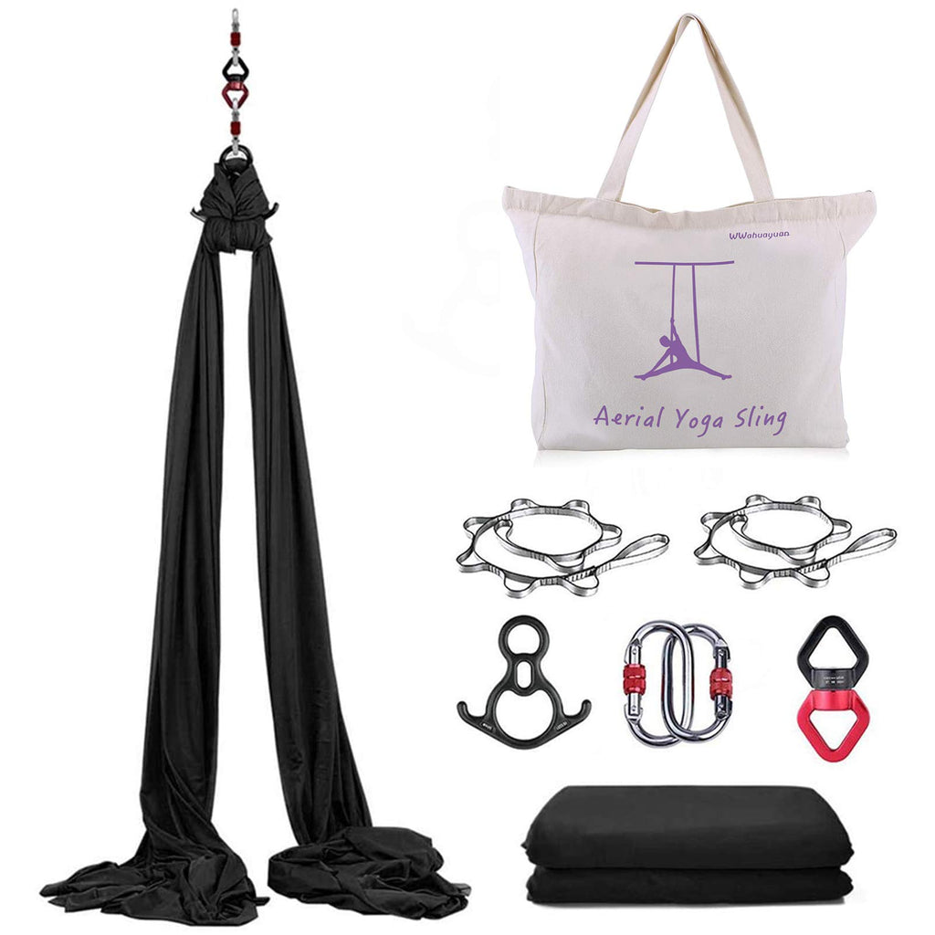 WWahuayuan 10M Premium Aerial Silks Equipment Yoga Pilates Swing Aerial Yoga Antigravity Hammock Trapeze for Acrobatic DanceAir Yoga Aerial Yoga Hammock (Black)